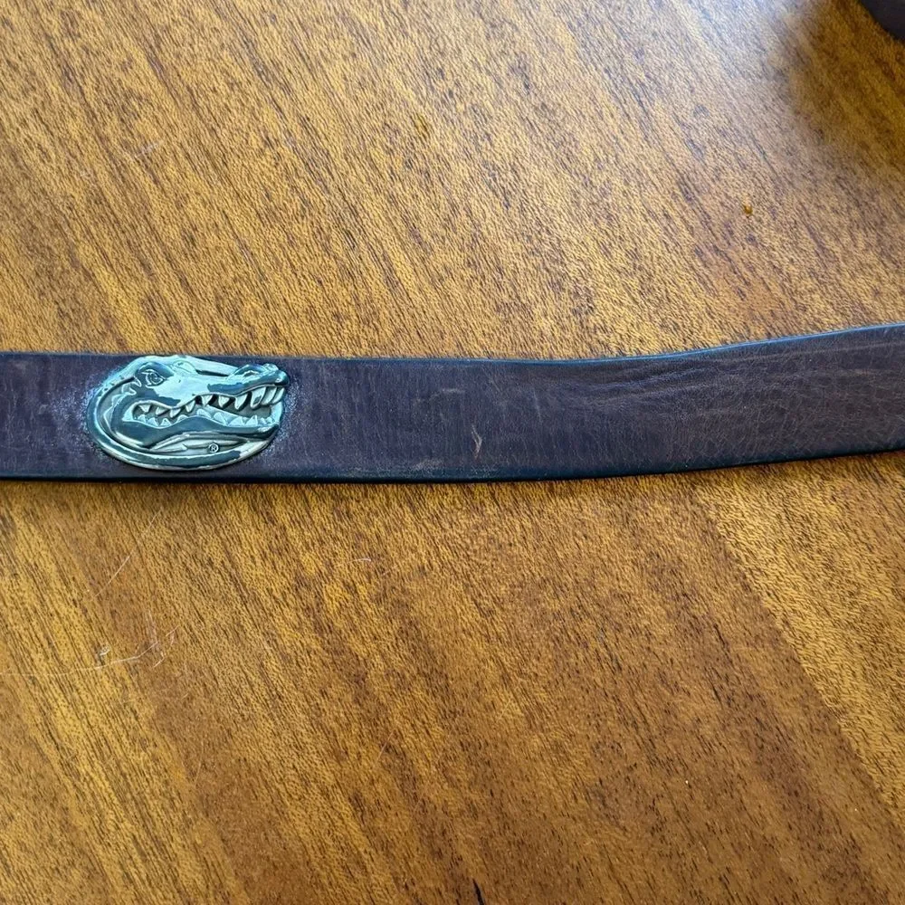 Cognac Brown Leather Florida Gators Belt with Silver Buckle Size 44